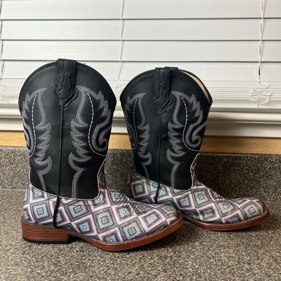 Roper Little Kids Girls Sz 3 Multicolor Faux Leather Cowboy Western Pull On Boot - Picture 3 of 10